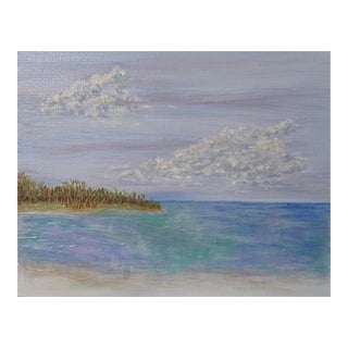Ocean Seascape Painting "Toes in the Sand" Acrylic Mixed Media on Canvas 14"x11" For Sale
