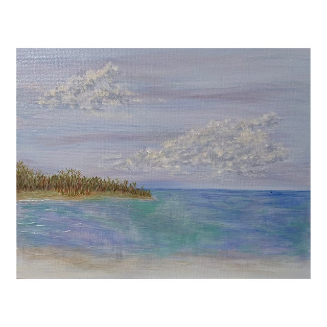Ocean Seascape Painting "Toes in the Sand" Acrylic Mixed Media on Canvas 14"x11" For Sale