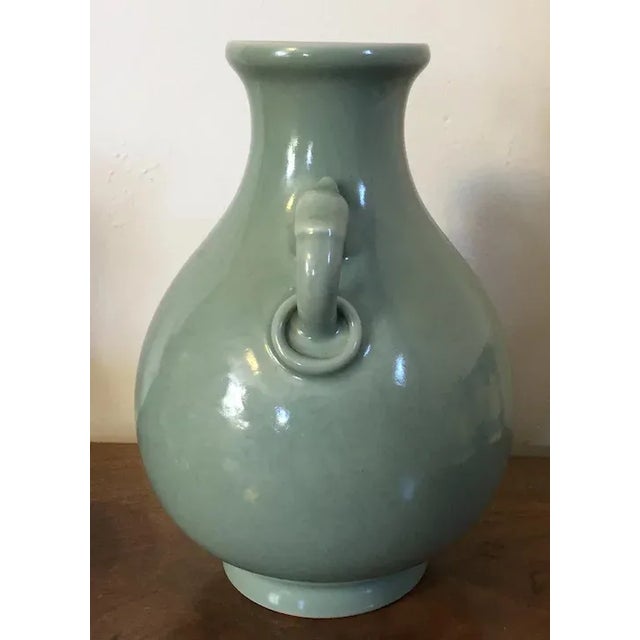 Antique 18th/19th Century Chinese Celadon Vase with Elephant Ring Handles For Sale - Image 4 of 11