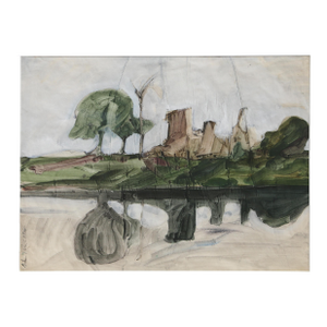 Goodrich Castle Ruins, Landscape Gouache on Paper by Robert Andrew Parker