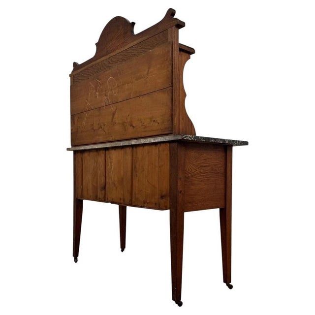 Metal Antique Arts & Crafts Oak Washstand with Marble Top For Sale - Image 7 of 11