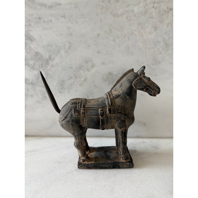 Asian Antique Terracotta Qin Dynasty Warrior Horse Figurine For Sale - Image 3 of 11