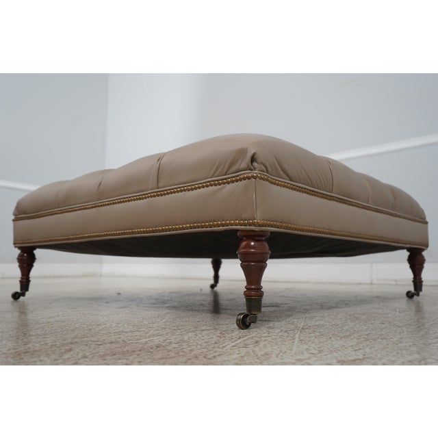 Large Tufted Leather Ottoman ~ Possibly Hancock & Moore For Sale - Image 4 of 12