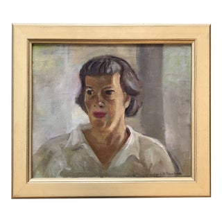 Original Vintage Impressionist Female Portrait Painting by Helena Beecham For Sale