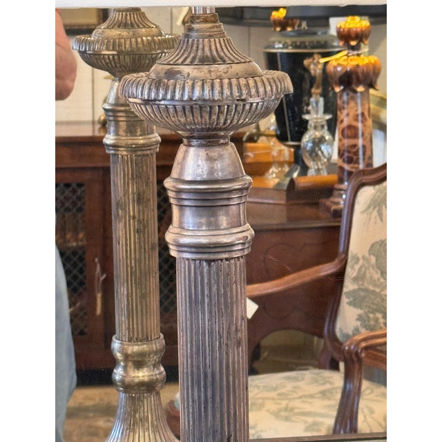 Pair of Silver Column Lamps For Sale - Image 9 of 12