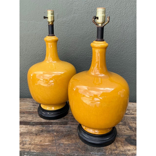 Vintage Glazed Ceramic Lamps - A Pair For Sale - Image 9 of 12