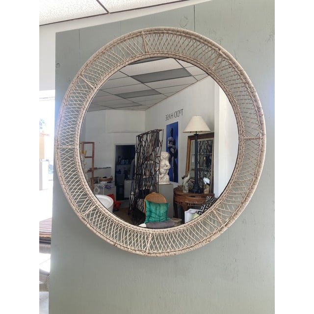1950s Wicker and Rattan Round Mirror 1950 For Sale - Image 5 of 12