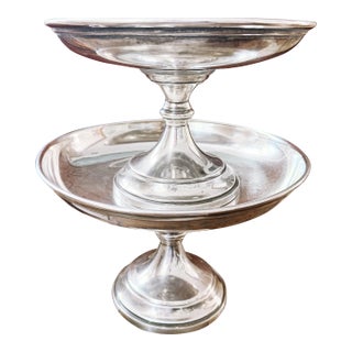 Antique Silver Plated Dessert Stands From Grand Hotel Ligure in Turin Italy - Set of 2 For Sale