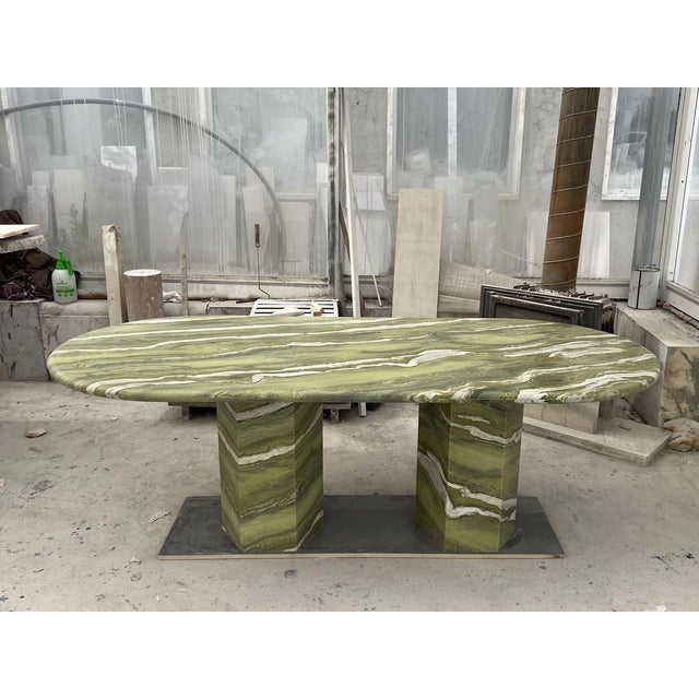 Large Green Marble Oval Dining Table by My Habitat Design For Sale - Image 4 of 7