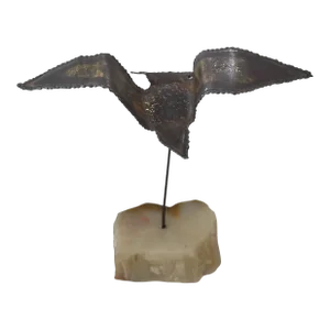 Mid-Century Brass Bird on Marble Stand