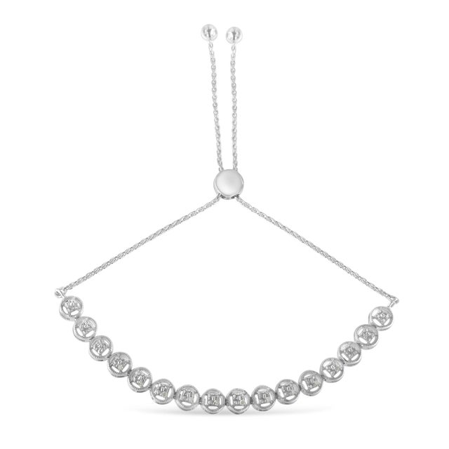 .925 Sterling Silver 1/10 Cttw Round Diamond Bolo Bracelet (I-J Color, I3 Clarity) For Sale - Image 4 of 6