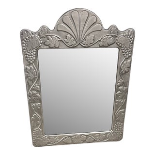 1960s Hand Forged Studio Heavy Pewter Silver Wall Mirror Frame With Grapes Vines For Sale