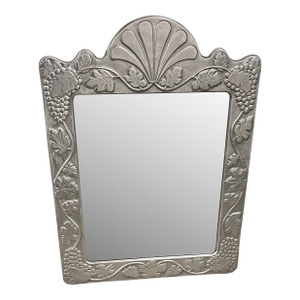 1960s Hand Forged Studio Heavy Pewter Silver Wall Mirror Frame With Grapes Vines