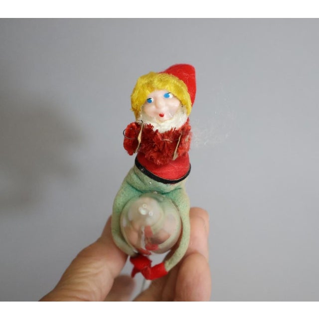 Glass Christmas Vintage 1950s Shiny Brite Mercury Glass Rocket With Christmas Elf For Sale - Image 7 of 8