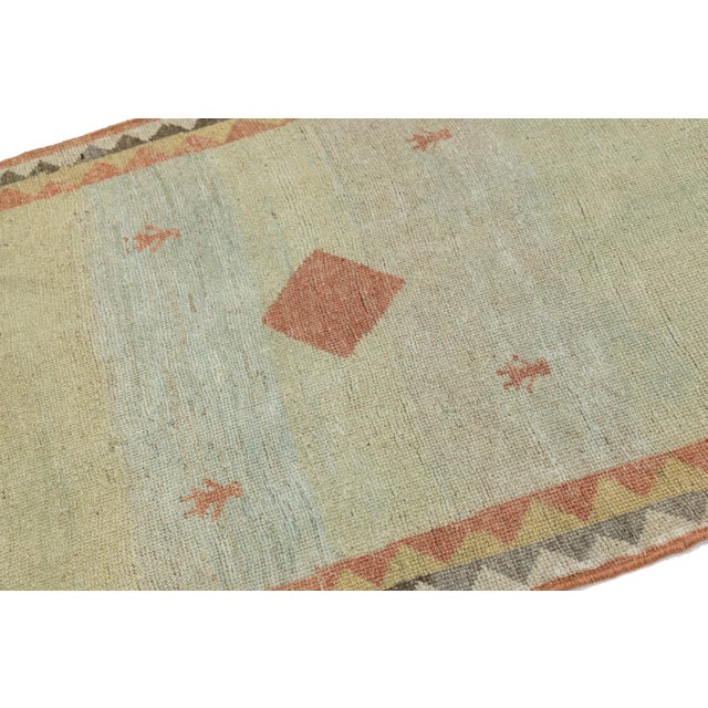 Contemporary Modern Minimalist Persian Gabbeh Wool Runner – Earthy Beige & Rust Tribal Motif For Sale - Image 3 of 8
