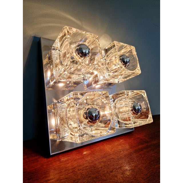 Ice Cube Square Ceiling Light in Chromed Metal and Glass from Peill & Putzler, 1970 For Sale - Image 10 of 17