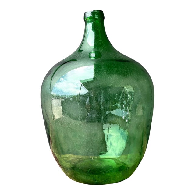 Vintage Green Glass Demijohn Bottle For Sale