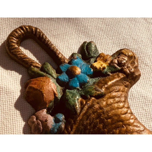 Antique American Cast Iron Floral Basket Doorstop - Hand-Painted, Circa 1900 Product Description A charming American cast...