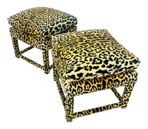 Pair of Custom Leopard Parsons Style Ottomans