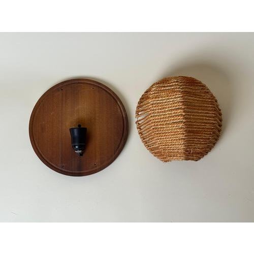 Teak and Woven Natural Fiber Wall Sconces, 1970s, Set of 2 For Sale - Image 6 of 13