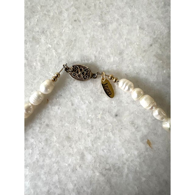 Vintage Freshwater, Pearl Necklace With Sterling Silver Clasp For Sale - Image 4 of 5