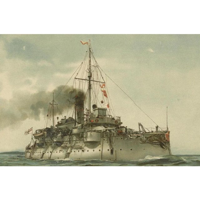 Hugo Graf, SMS Siegfried, Chromolithograph of a German Coastal Defense Ship, 1903, Print For Sale - Image 4 of 6
