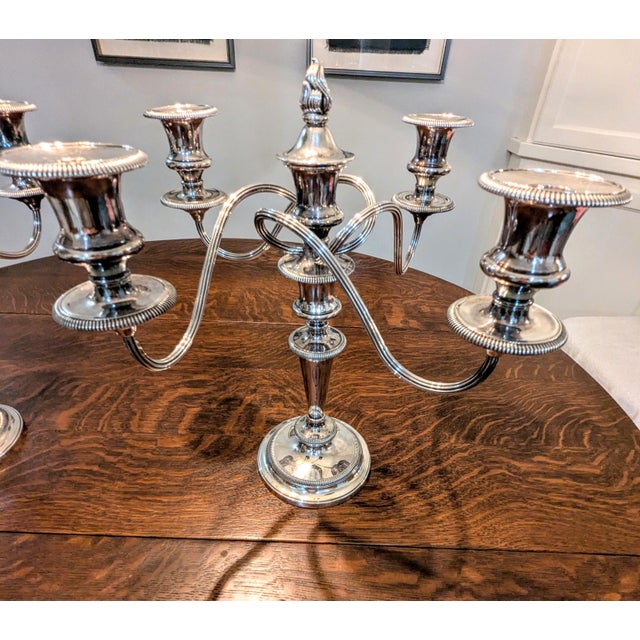 Ellis & Co. Antique Barker Ellis Silver Plated Candelabra Pair 5 Arm Convertible Gadroon England For Sale - Image 4 of 15