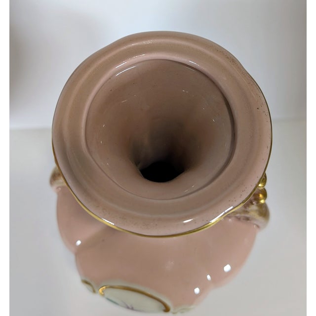 Vintage Pair of Porcelain Mantel Vases, Pink Porcelain, Mid-Century St Regis, Floral Gold Gilt, Excellent 12" For Sale - Image 12 of 12