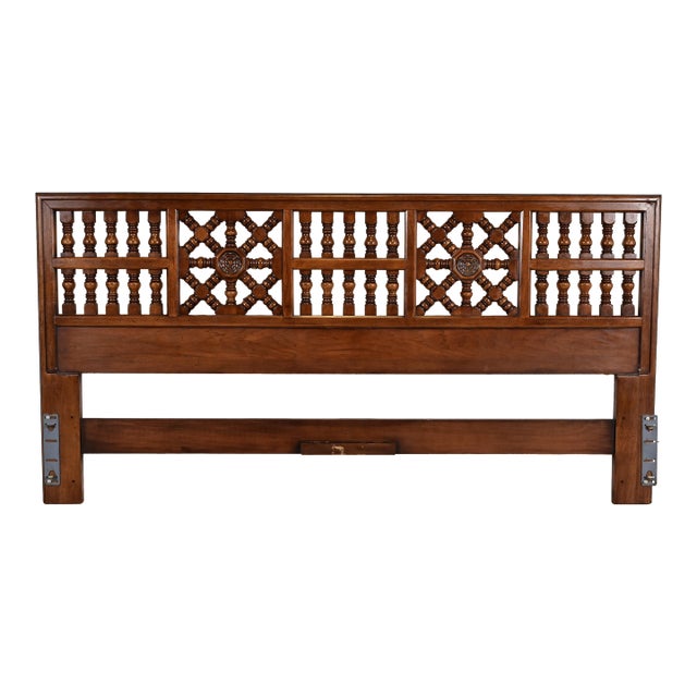 Henredon Spanish Colonial Carved Walnut King Size Headboard, Circa 1960s For Sale