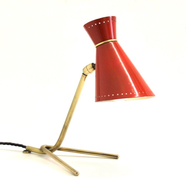 Vintage French Red Diabolo Cocotte Table or Wall Lamp with Tripod Base, 1950s For Sale - Image 11 of 11