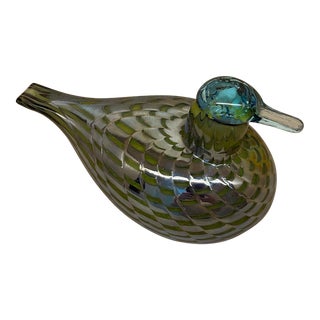 Mid 20th Century Vintage Signed Oiva Toikka Female Common Teal Bird Green Tavitar/Iittala Nuutajarvi Art Glass Bird For Sale