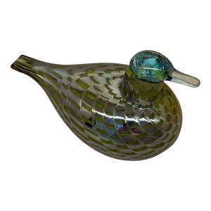 Mid 20th Century Vintage Signed Oiva Toikka Female Common Teal Bird Green Tavitar/Iittala Nuutajarvi Art Glass Bird