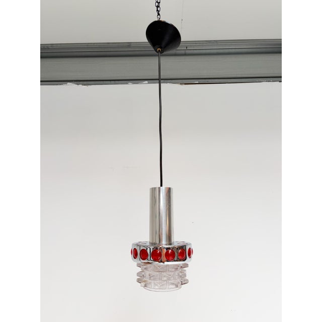 Red Chrome with Red Glass Ceiling Lamp attributed to Raak Design Team for Massive Lighting, 1960s For Sale - Image 8 of 12