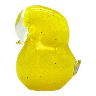 Mid-20th Century Fm Kontstglass Swedish Art Glass Bird Duck Yellow Paperweight For Sale