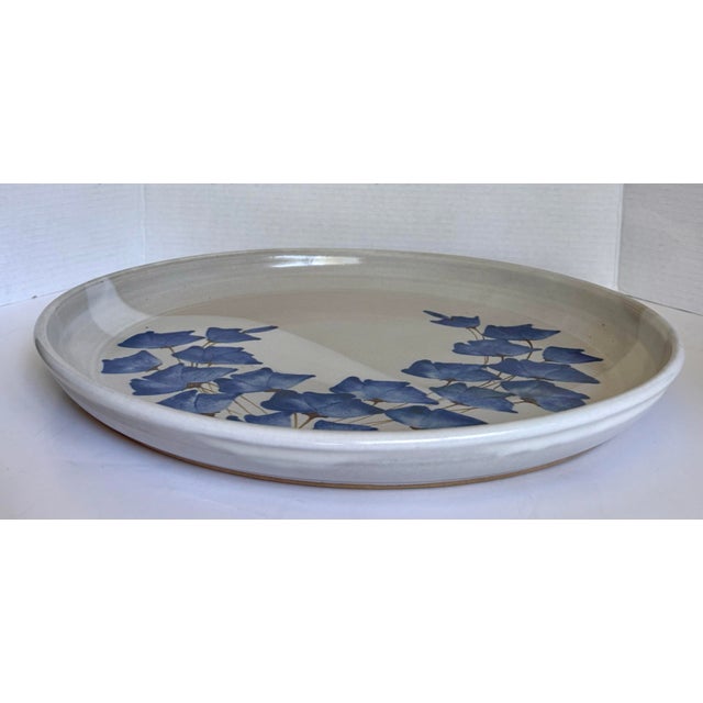 Vintage Studio Pottery Platter With Blue Floral Motif, Signed CHR For Sale In Los Angeles - Image 6 of 9