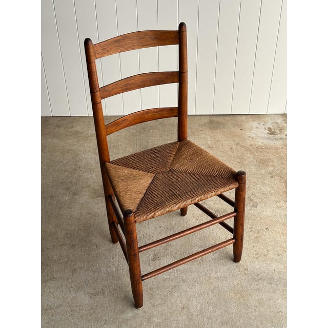 Antique Ladderback Chair With Hand-Woven Rush Seat For Sale - Image 4 of 18