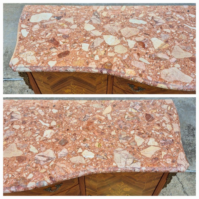 Brown Late 20th Century Marble Top French Louis XV Style Bronze Mounted Marquetry Sideboard Buffet For Sale - Image 8 of 18