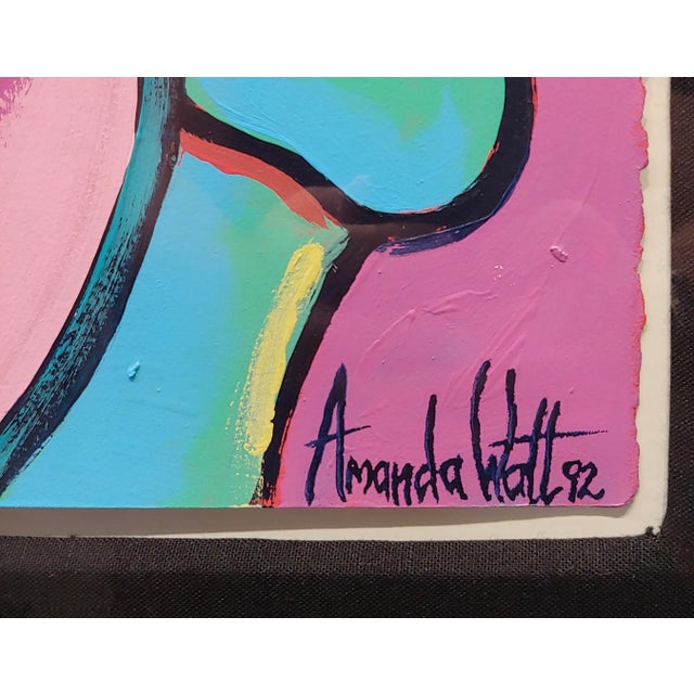 1990s Vintage Cubist Seated Nude Female Oil Painting Amanda Watts For Sale - Image 4 of 7