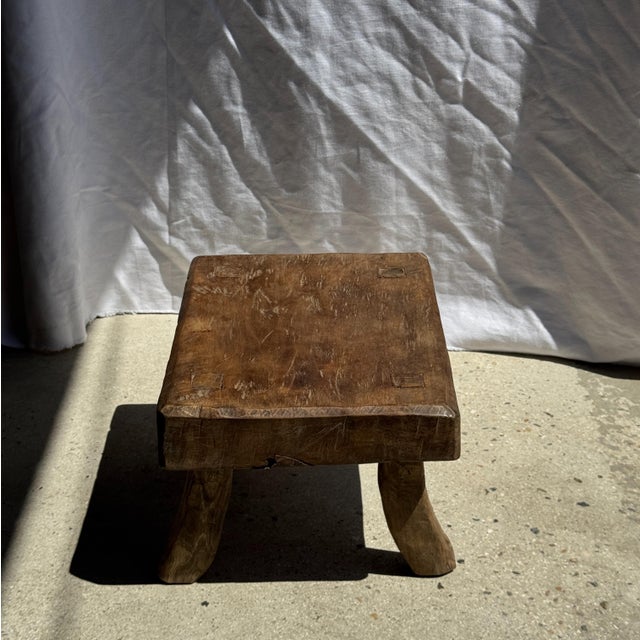 Small Wabi-Sabi Rectangular Side Stool in Teak, 1980s For Sale - Image 4 of 14