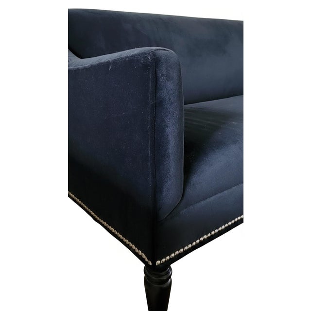 Wood Barclay Butera Ridgecrest 60" Black Velveteeen Loveseat Settee Sofa Couch For Sale - Image 7 of 11