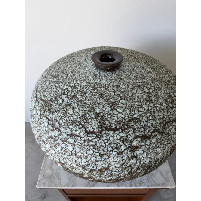 Large Vintage Textured Glazed Studio Pottery Bud Vase For Sale - Image 10 of 12