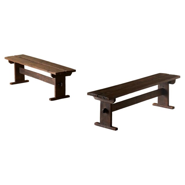 Wood Pine Benches, Sweden, 1960s, Set of 2 For Sale - Image 7 of 7