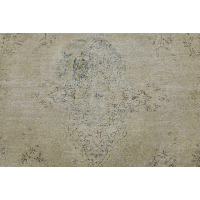 Tabriz Rug 7’5” X 10’8” Beige Wool Vintage Distressed Hand-Knotted Carpet For Sale In Philadelphia - Image 6 of 15