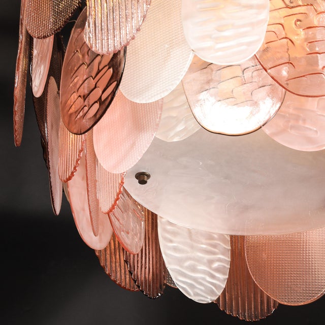 Modernist Round 3-Tier Hand-Blown Murano Glass Chandelier W/ Oval Reeded Shades For Sale - Image 17 of 18