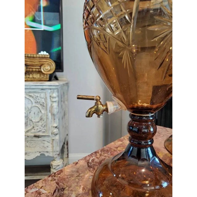 Monumental Bohemian Art Glass Urn Beverage Dispensers - a Pair For Sale - Image 9 of 11