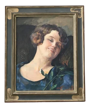 “Lady in Teal Dress" Portrait Oil Painting, Italian American Artist, Armando Marchergiani, San Jose, California.