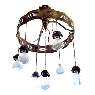 Large Brass Early 20th Century Brass 7-Light Chandelier For Sale