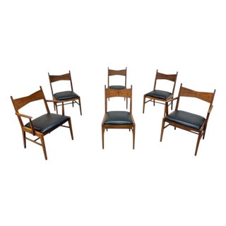 Mid-Century Modern Lane Tuxedo Walnut Dining Chairs - Set of 6 For Sale