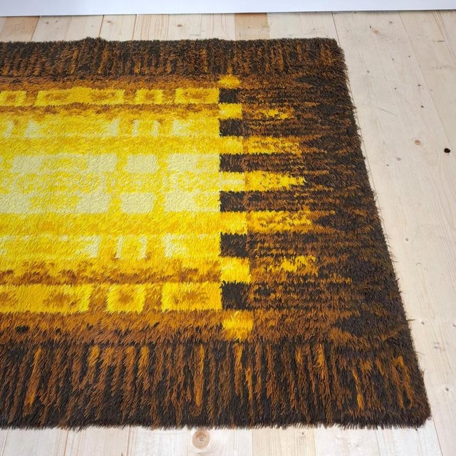 Vintage Danish Yellow and Brown Wool Rug, 1970s For Sale - Image 3 of 4