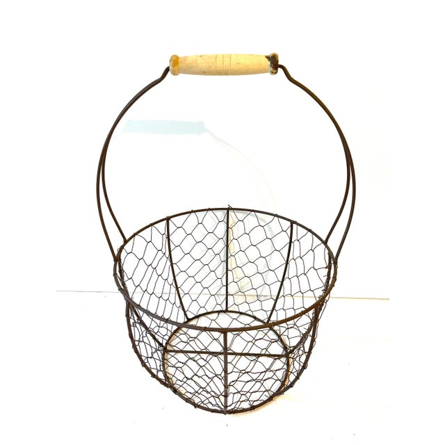 Antique French Deco Iron Wire Egg Basket Dimensions: 11”w x 10”d x 14.5”h